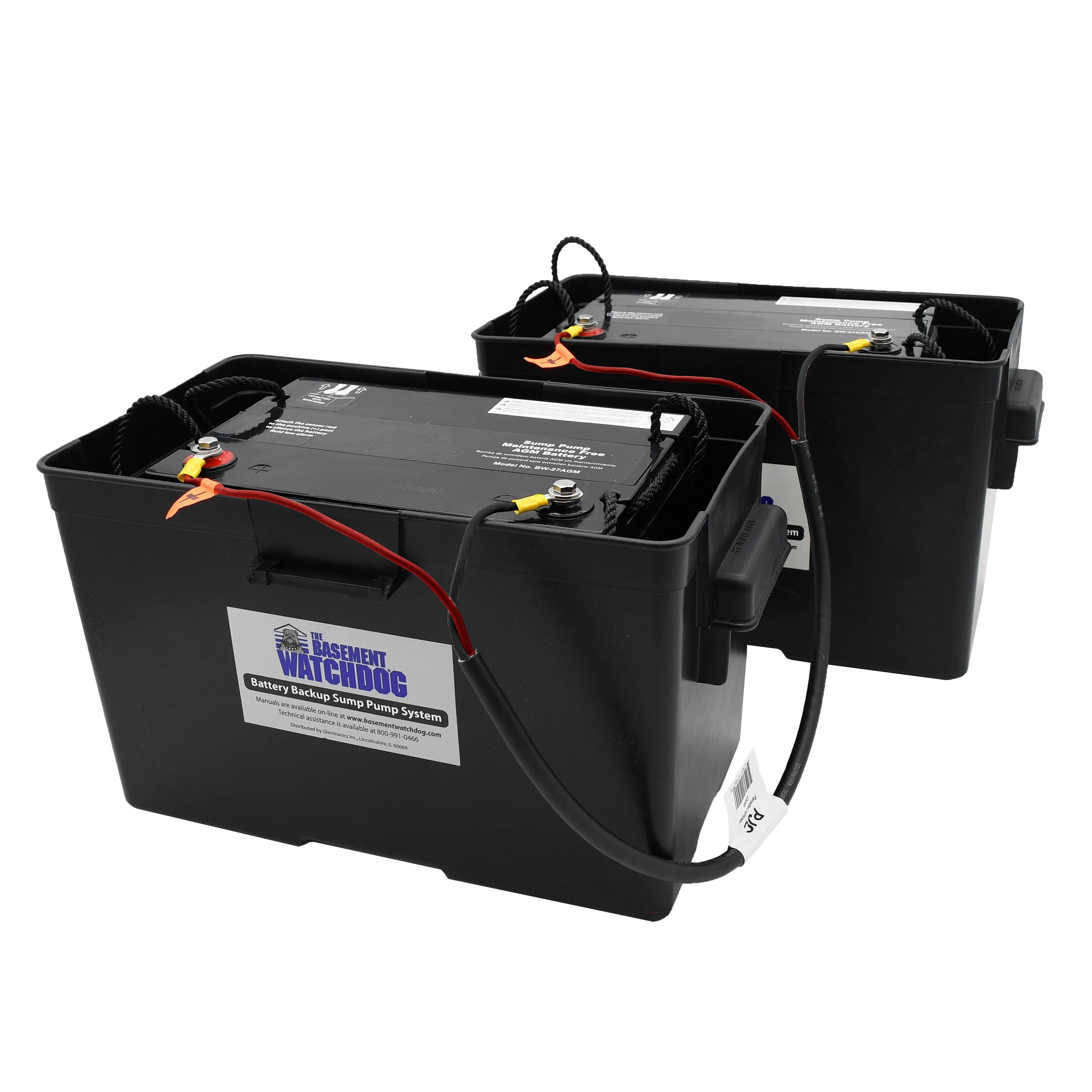 Two Basement Watchdog maintenance-free batteries hooked up using the PJC