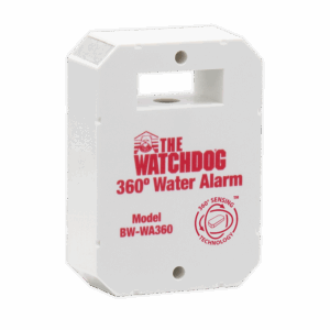 The Watchdog 360˚ Water Alarm (BW-WA360) has a patented design which allows it to detect water when placed on any side