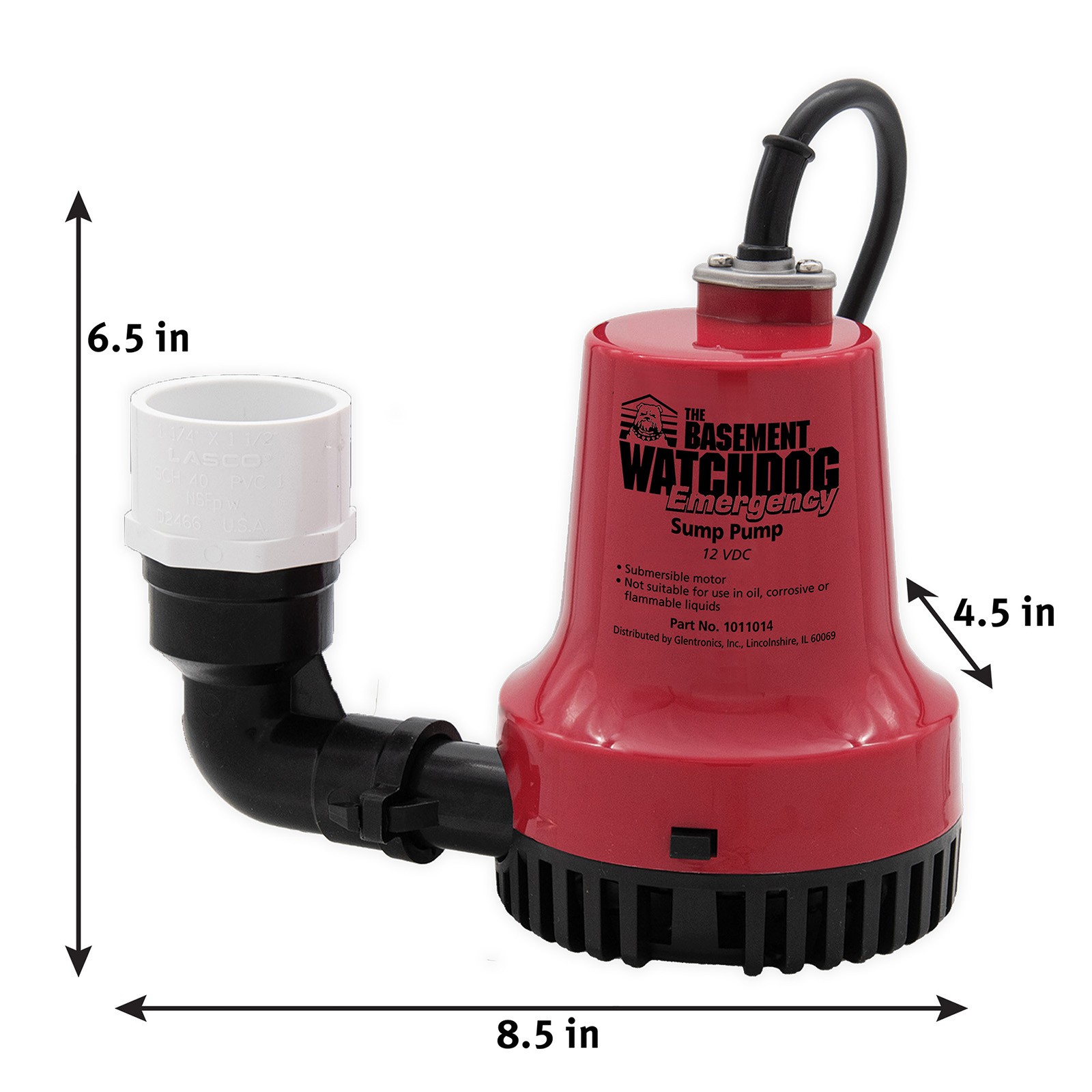 The Basement Watchdog Emergency (BWE) pump with dimensions