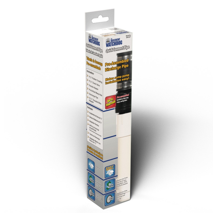 The Basement Watchdog Quick Connect Pipe in retail carton