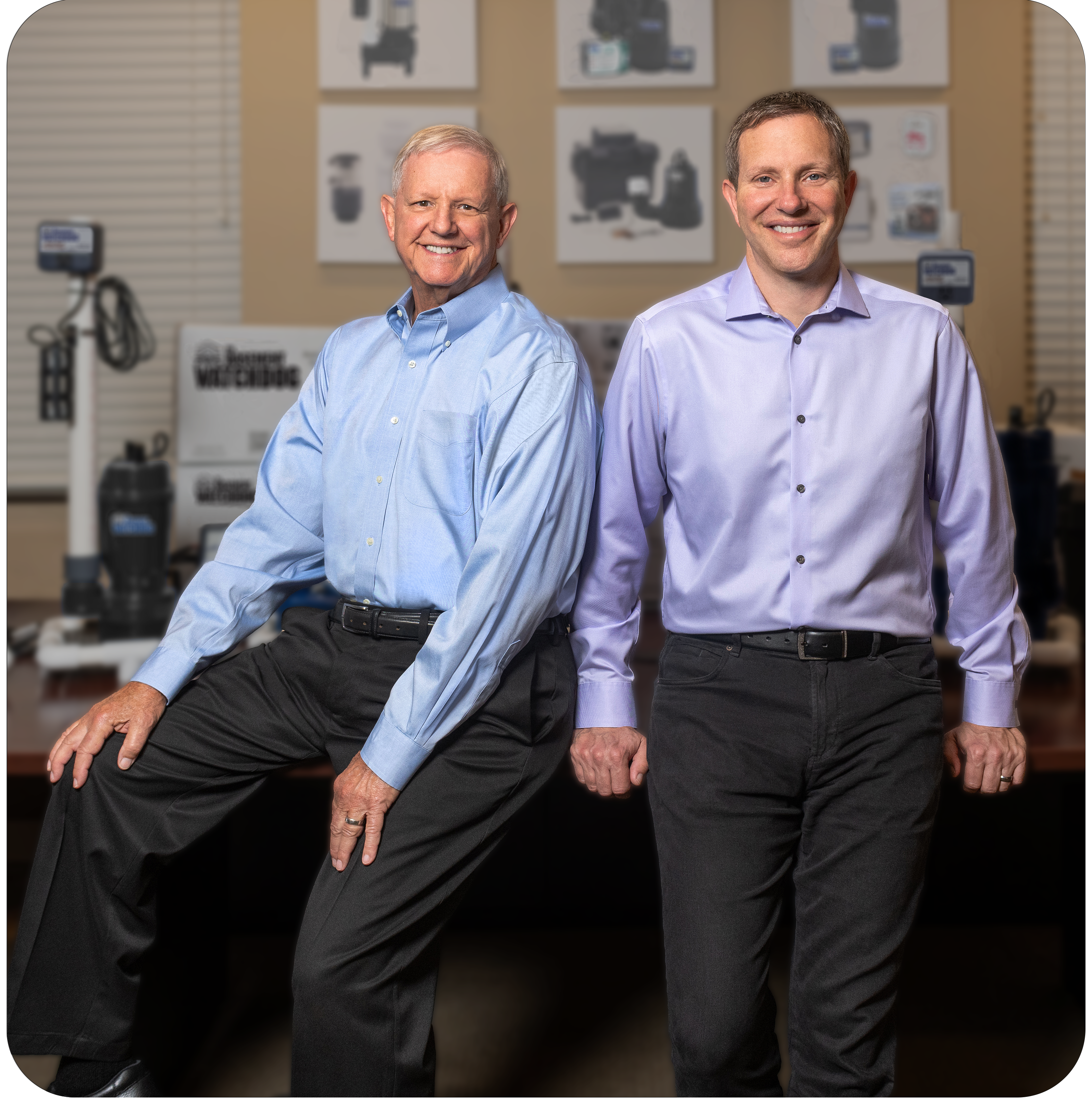 Alan and Jeff Schulman in front of Basement Watchdog products