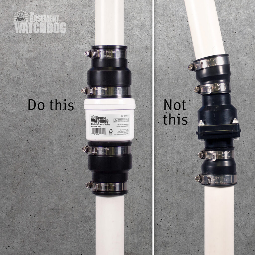 The design of The Basement Watchdog Quiet Check Valve (BW-CVK15) allows the discharge pipe to be seated inside the PVC section of the check valve for extra stability and a more secure installation.