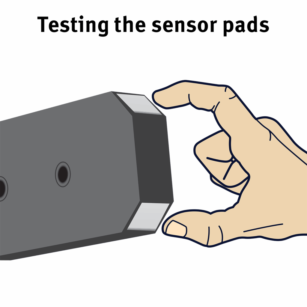 Fingers testing the 360˚ Water Sensor (BW-WS360) sensor pads