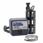 The Basement Watchdog Universal Dual Float Switch & Controller (BWC1) with a stainless-steel hose clamp