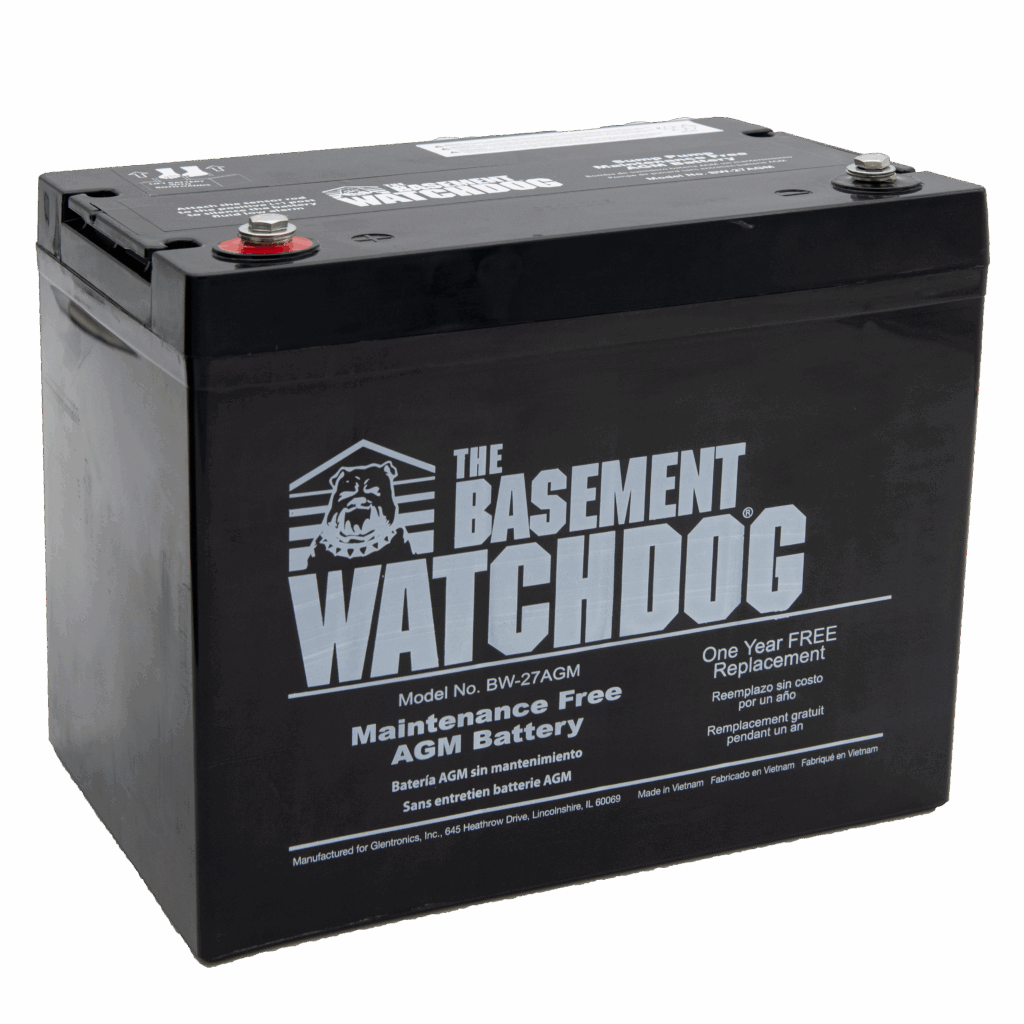 The Basement Watchdog maintenance-free standby battery (BW-27AGM) facing right
