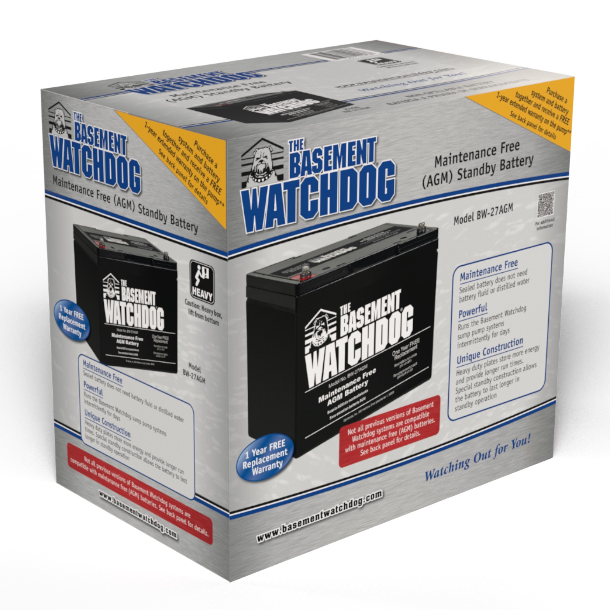 The Basement Watchdog AGM maintenance-free standby battery (BW-27AGM) retail carton